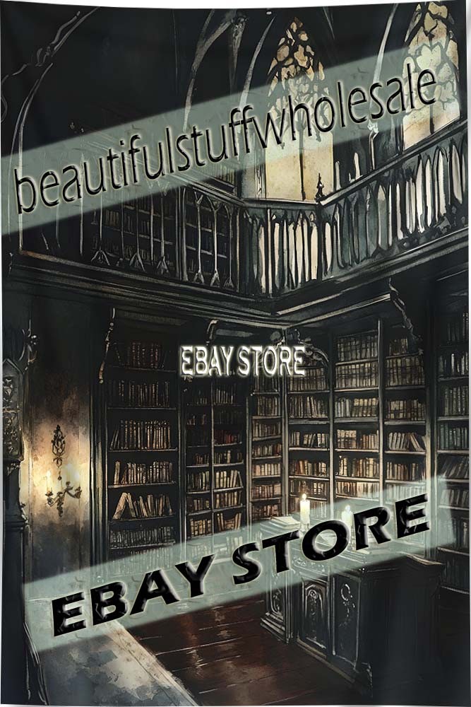 Dark Library Interior Tapestry books library candles gothic 39X59 in