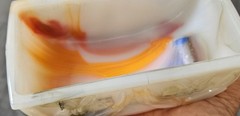Vintage Akro Agate White Orange Blue Swirly Dish Made in USA 🇺🇸
