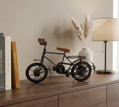 Retro Bicycle Statue Metal Bike Model Wooden Seat Vintage Home Office Decor Gift
