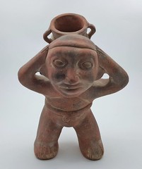 Scarce & Intact Old Columbian Pottery Figurine Water Carrier w/ Detailed Jar