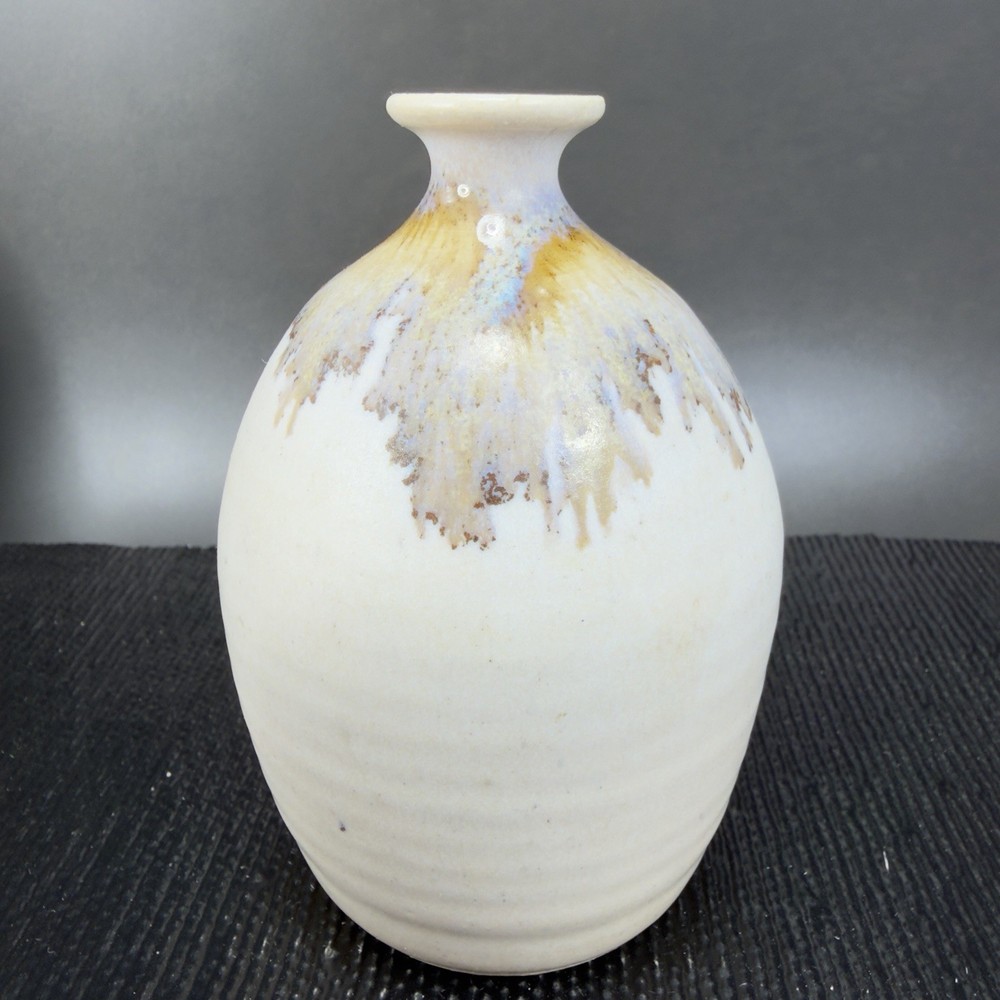 Vintage Stoneware Pottery Drip Glaze Bud Vase Vessel Bottle Artist Signed Decor