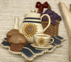 4 Vintage Home Interiors Kitchen Wall Art Plaques Pie Apples Teapots Sunflowers