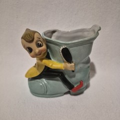 3 Vtg Acme China Norcrest Made In Japan Big Eyed PIXIE ELF Planters Whimsical