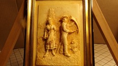 Vintage French Floralix Detailed Relief Framed Wall Decor Man & Woman Farmers