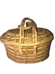 Large Rattan 😊 Wicker Brown Lidded Basket With Handles Fun