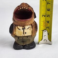 VTG ANRI Hand Carved Wooden Big Mouth Toothpick Match Holder Man Figure Folk Art