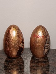 Vintage Made In Greece Gold Gilt w/ Religious Figures Decorative Wood Eggs
