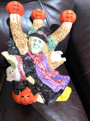 FITZ & FLOYD OMNIBUS HALLOWEEN PARTY CANDLELABRA WITCH WITH THREE CANDLEHOLDERS