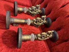 Ornate Rococo Victorian Hollywood Regency Style Gold Key Candle Holders Set Of 3
