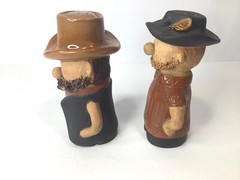 Large 6″ Clay Cowboys Farmers Men Salt and Pepper Shakers Brown Ranch Gift