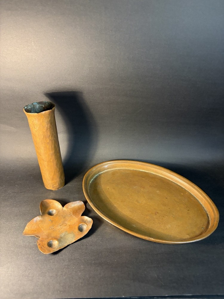 3 Copper Pieces Vase Tray & Star Shaped Decoration