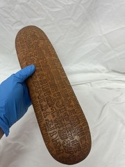 VTG Rongorongo Oval Tablet Easter Island Original Wood Carved Glyphs Display