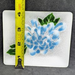 Vintage Mid-Century Modern Enamel On Copper Dish Trinket Peony Flower Floral Blu