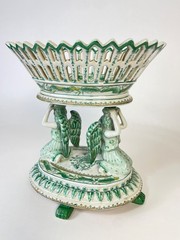 United Wilson Green porcelain double angels footed compote.