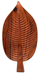 Carved Wood Leaf Tray Stem Handle Nice Grain
