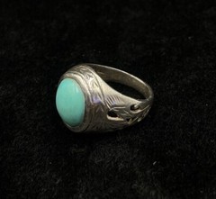 Afghan Sterling Silver Old Vintage Central Asia Ring With Natural Turquoise Ston