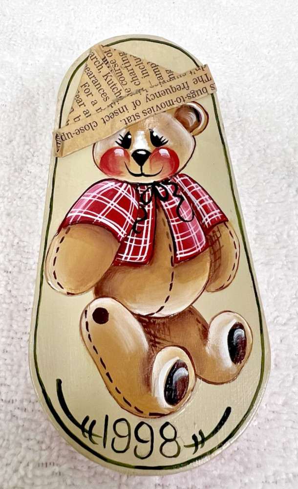 Hand Tole Painted Teddy Bear Sailor Hat Metal Noisemaker Artist Signed 1998