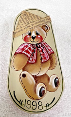 Hand Tole Painted Teddy Bear Sailor Hat Metal Noisemaker Artist Signed 1998