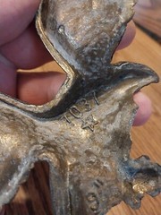 Eagle Wall Hanging Cast Metal Aluminum Gold Tone Antiqued Finish 9 inch Wingspan