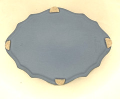 Wedgwood Blue Jasperware Oval Trinket Box Lid Scalloped Cherubs Dogs