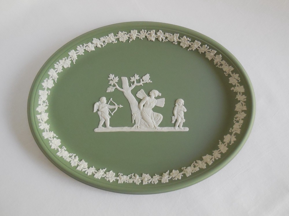 Large 10″ Wedgwood Sage Green Jasperware Tray