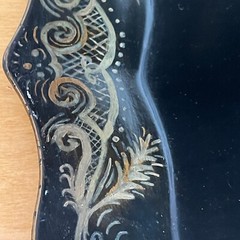 VTG Black Tole Toleware Painted Tray Scalloped Floral Cottage Goth Boho 20″x25″