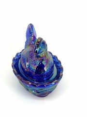 Mini AND Medium Carnival Cobalt Blue Mosser Hen on Nest Salt Cellar / Trinket