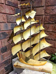 VINTAGE LARGE DEMOTT SHIP SCULPTURE HANDMADE MODERNIST SAIL SHIP SIGNED ORIGNAL