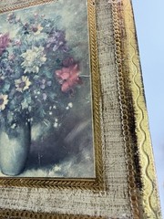 VTG Gold Gilt Italian Florentine Tole Wood Wall Picture Plaque FLORAL 7”x 6”