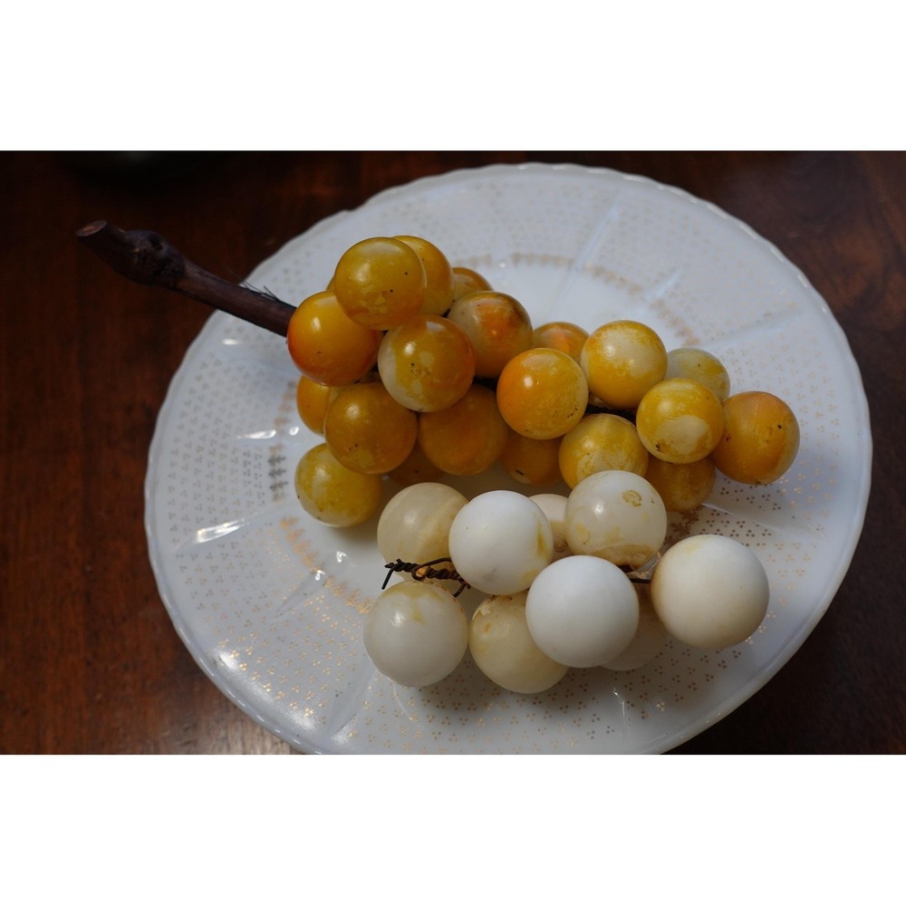 Alabaster stone grape clusters table decoration wood stem Italian circa 1920