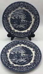 Royal Art Staffordshire Transfer Ware Blue And White 2 Plates