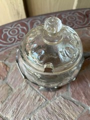 Art Nouveau Pewter Crystal Caddy, Bingit Zinn Jugendstil Condiment Server