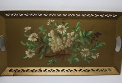 Large Vintage 22.5″ Metal Toleware Tray With Hand Painted Flowers Pilgrim Arts