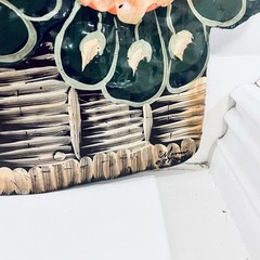 French Cottage Vtg Handpainted Toleware Metal Botanical Floral Basket Wall 16”