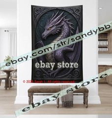 Purple Dragon Relief Tapestry 3D look Wall Art fantasy decor 39X59 in