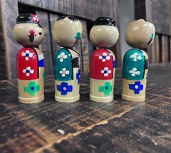 Vintage Mini Bobblehead Kokeshi Couple 1960’s Japan *2 Sets*