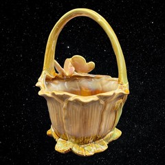 Glazed Art Pottery Brown Majolica Butterfly Basket Planter 8”T 6”W
