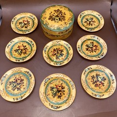 VINTAGE PAPER MACHE FLORAL COASTERS MADE IN OCCUPIED JAPAN 1940’S SET OF 8