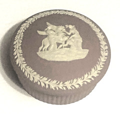Vintage Wedgwood Jasperware Lilac Round Trinket Box Rare Lavender Color
