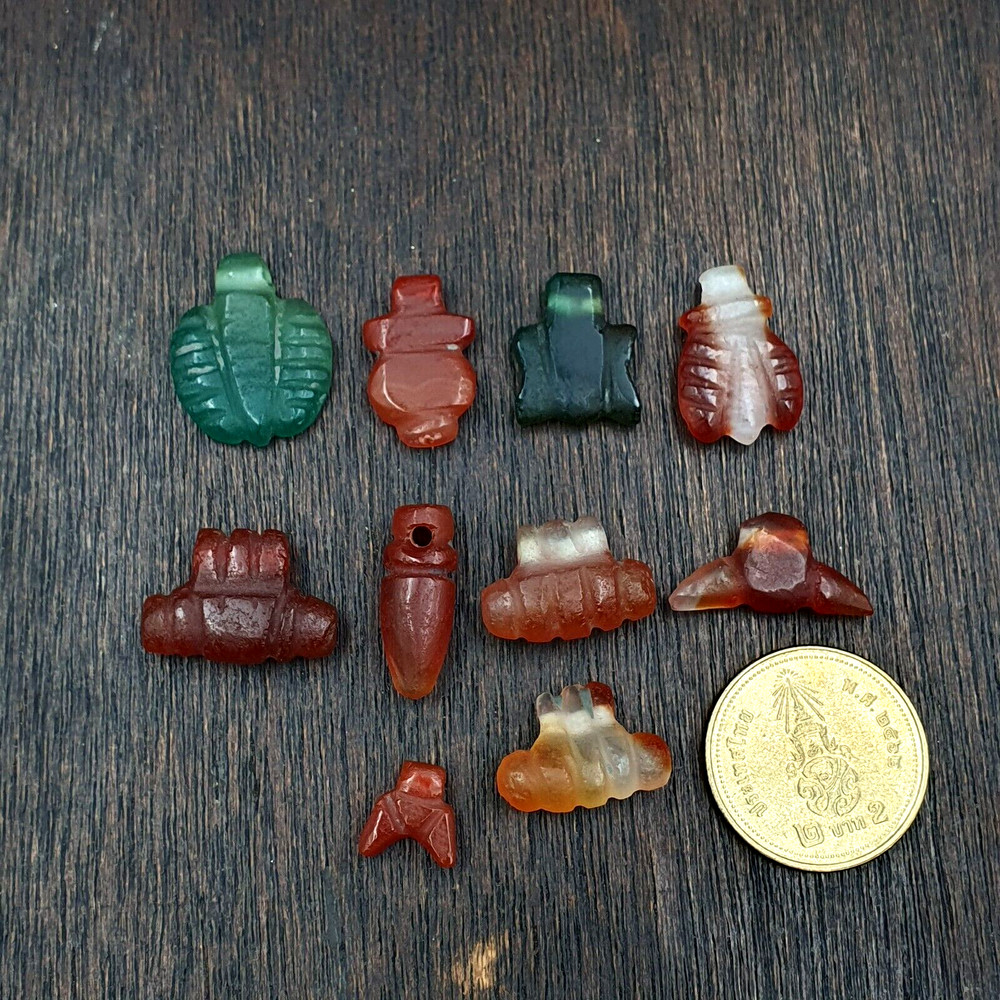 10 Antique Middle Eastern Mix Carnelian Agate & Jasper Amulet Beads