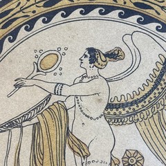 Antique Decorative Wood Framed Wall Hanging Greek Winged Goddess Reverse Paint