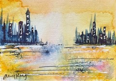 Original Watercolor ACEO 2.5″ x 3.5″ Painting by Mary King – City Dream