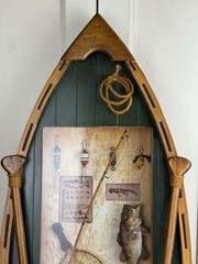 Rustic Canoe Shadow Box Fishing Wall Art – Bass, Lures, & Miniature Oars
