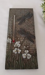Art Nouveau Dragonfly Floral PAST TIMES Thermometer Vintage Wall Hanging Plaque