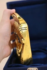 Gold Leaf Egyptian Goddess Hathor Ancient Egyptian Face and Solid Stone Figurine
