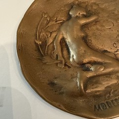 ANTIQUE 1923 “MODESTY” BRONZE PICTORIAL TRINKET SAUCER MEDAL FRENCH ART NOUVEAU