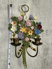 Vintage Italian Tole 13” Flower Wall Sconce (Set Of 2)