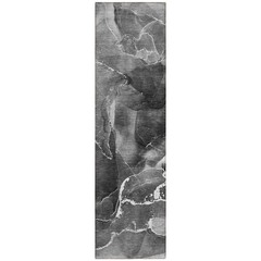 8′ Runner Black Gray and White Abstract Washable Non Skid Indoor Outdoor Rug