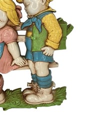 Vtg 1977 Homco Plastic Boy And Girl On Park Bench Wall Hanging USA Kitschy