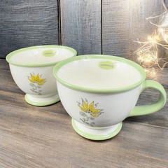Starbucks Nurturing White Green Floral 10oz Coffee Cup Mug Set 2 Mugs Cups VTG